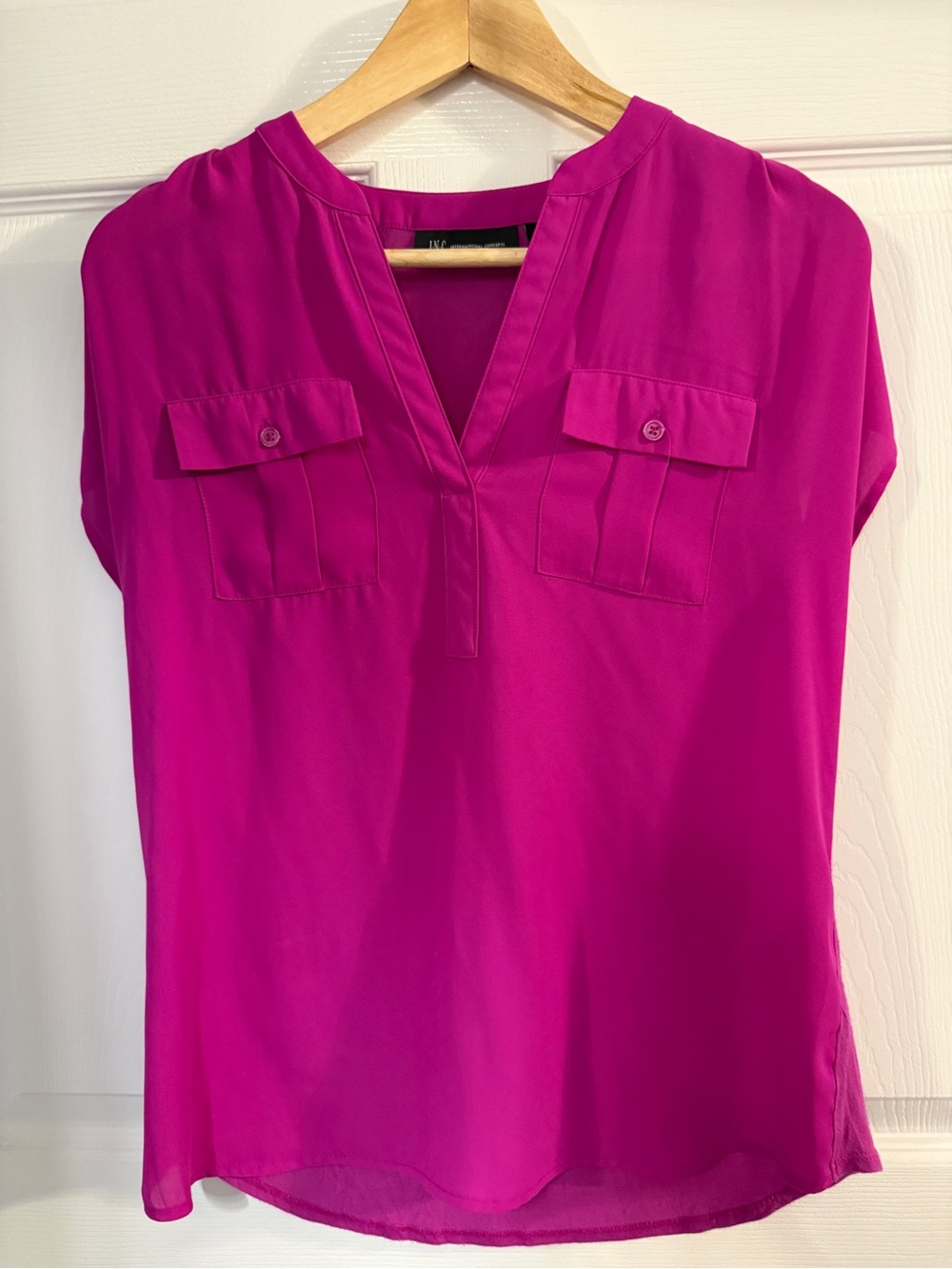INC International Concepts Fuchsia Split-Neck Pocket Blouse